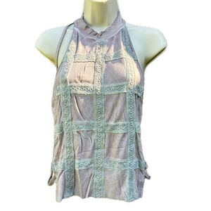 Willow & Root Elegant Mauve Lace Trim Halter Top With Side Cut Out - NWT Med